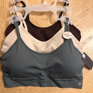 Danskin Ribbed Seamless Bralette Set — Green, Cream, Brown